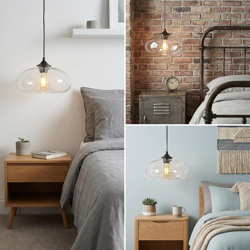 HJXDtech Vintage Függőlámpa Színes Üvegárnyalattal E27 Konyha Nappali Étkezőhöz