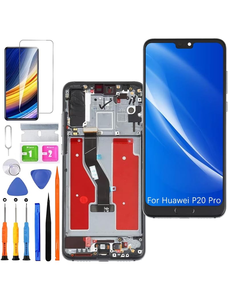 Ecran TFT LCD cu ramă pentru Huawei P20 Pro CLT-L29C HLYGZX, ecran tactil, negru