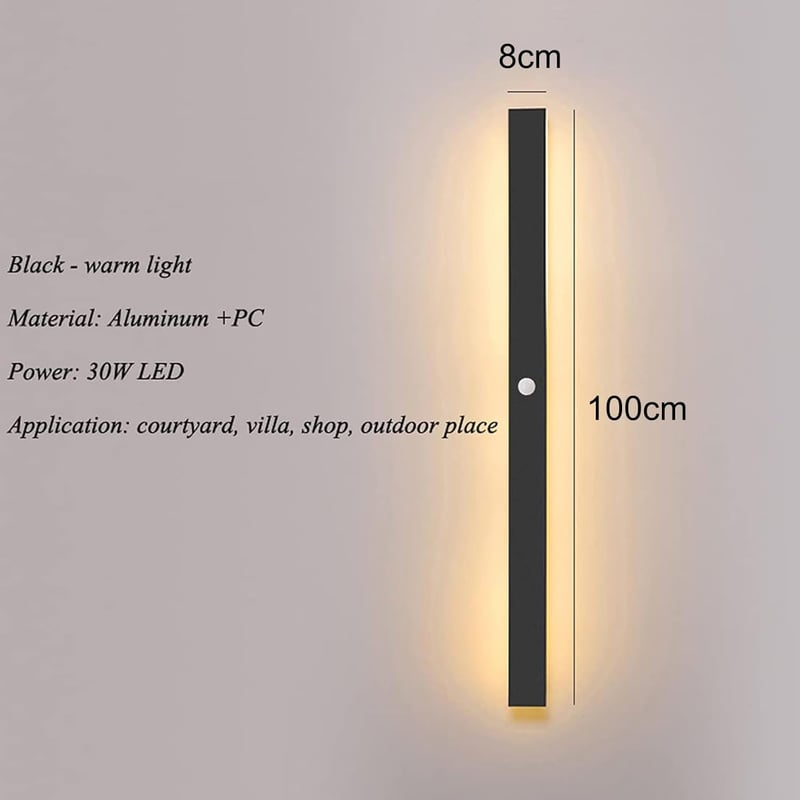 HMAKGG 100cm LED kültéri fali lámpa mozgásérzékelővel, IP65 vízálló, meleg fehér, 30W