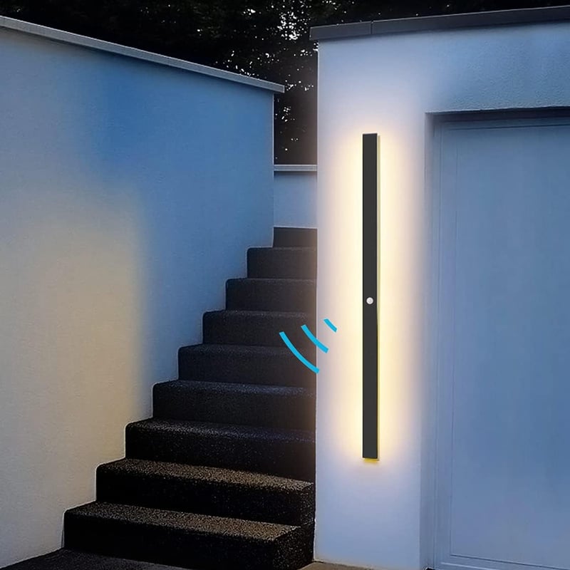 HMAKGG 100cm LED kültéri fali lámpa mozgásérzékelővel, IP65 vízálló, meleg fehér, 30W
