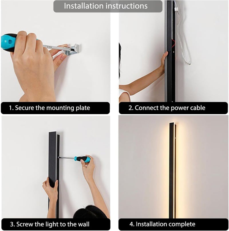 HMAKGG 150 cm Kültéri/Beltéri Fali Lámpa - 45W LED Meleg Fehér Világítás - IP65 Vízálló Antracit Kerti, Teraszi, Házi Fali Lámpatest