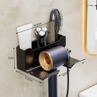 HMAKGG Hajszárító Tartó Fali Ragasztós Fekete - Fúrás Nélküli Hajszárító Állvány Dugó Tartóval és Tárolóval Fürdőszobába 6