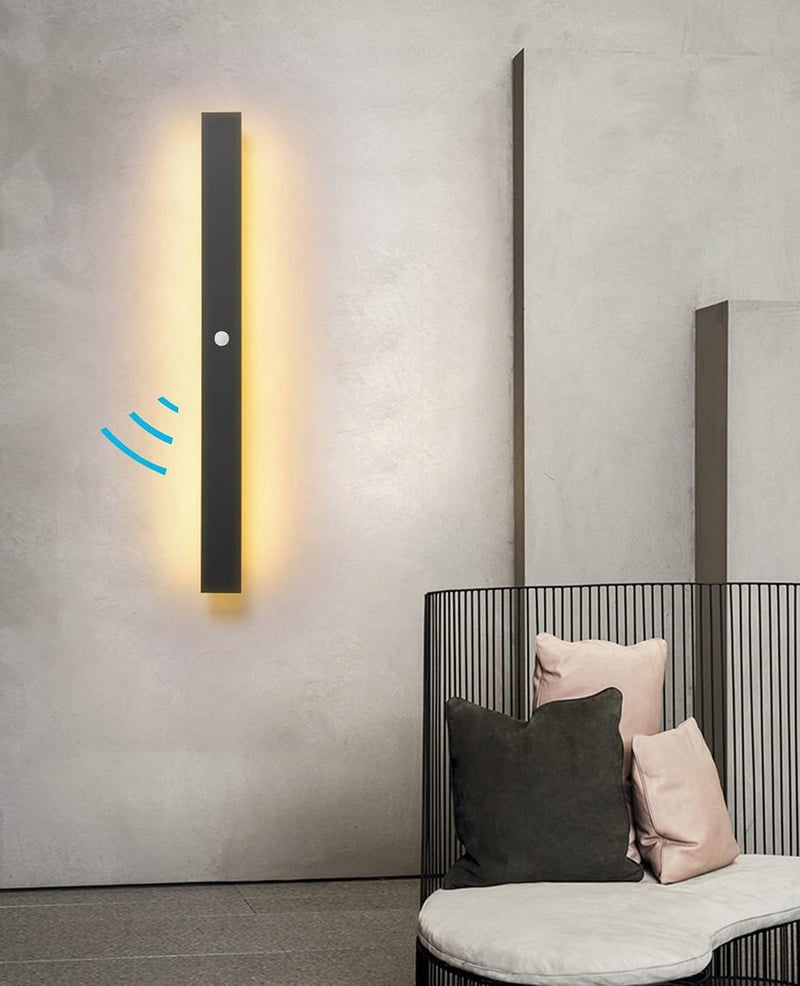HMAKGG Kültéri Fali Lámpa Mozgásérzékelővel - 60 cm Vízálló IP65 Antracit LED Világítás Teraszra, Kertbe, Folyosóra, Meleg Fehér Fény, 19W