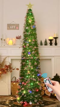 HMASYO 180 cm Fenyő Karácsonyfa Időzítővel, 100 LED Világítással, Távirányítóval, USB Üzemeltetésű 2