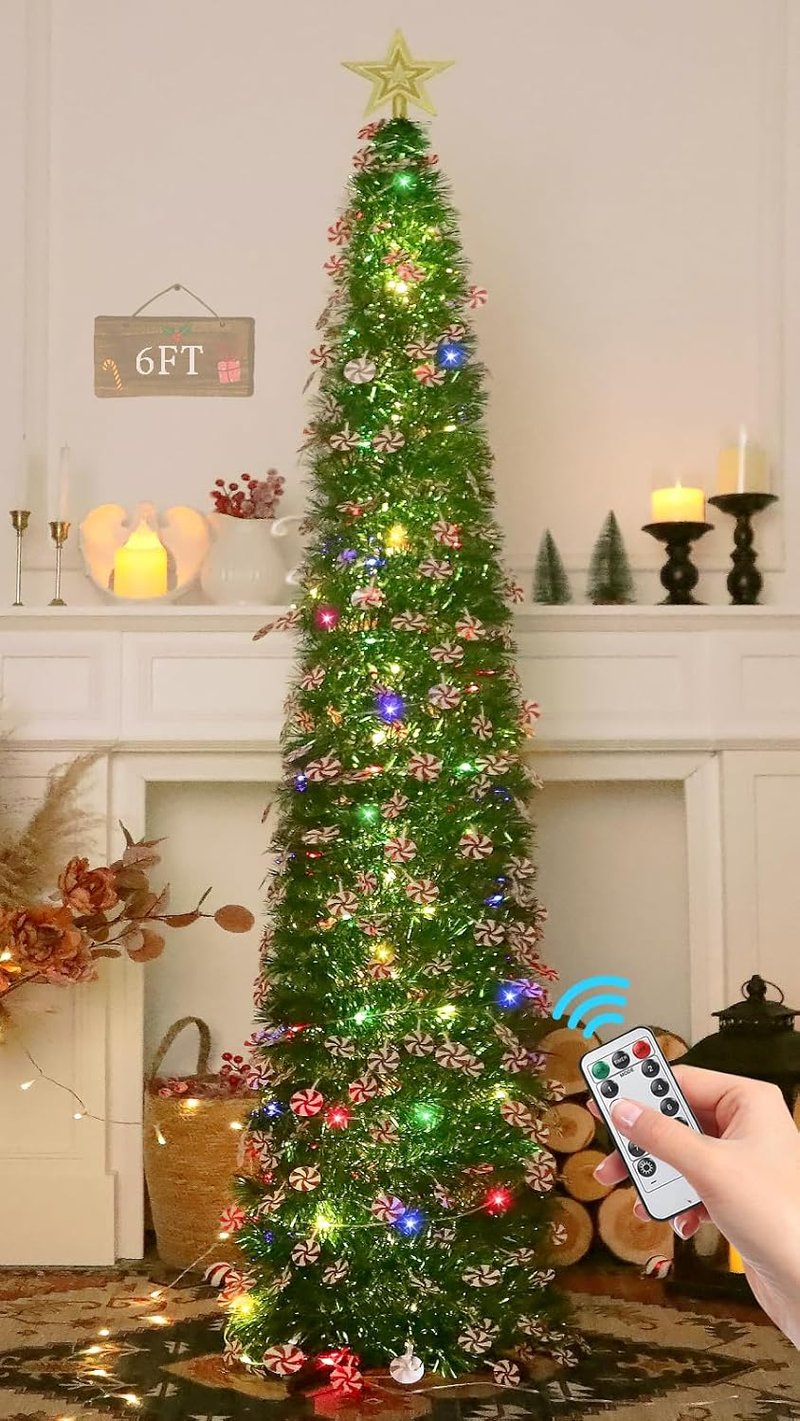 HMASYO 180 cm Fenyő Karácsonyfa Időzítővel, 100 LED Világítással, Távirányítóval, USB Üzemeltetésű