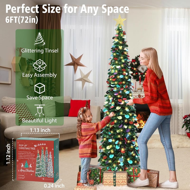 HMASYO 180 cm Fenyő Karácsonyfa Időzítővel, 100 LED Világítással, Távirányítóval, USB Üzemeltetésű