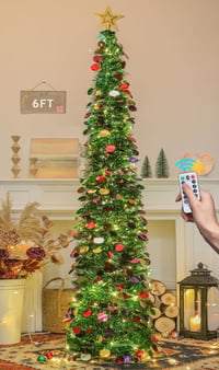 HMASYO 180 cm Fenyő Karácsonyfa Időzítővel, 100 LED Világítással, Távirányítóval, USB Üzemeltetésű 1