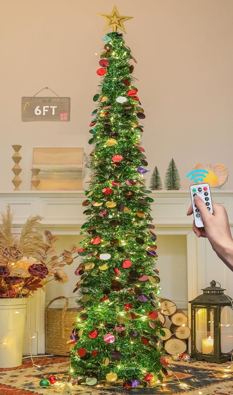 HMASYO 180 cm Fenyő Karácsonyfa Időzítővel, 100 LED Világítással, Távirányítóval, USB Üzemeltetésű