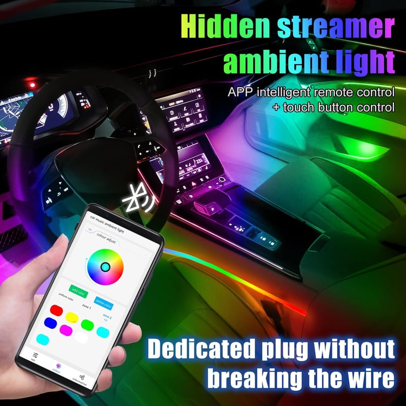 HMYC 128 LED szalag autóhoz RGB neon világítás zenei szinkronizálással