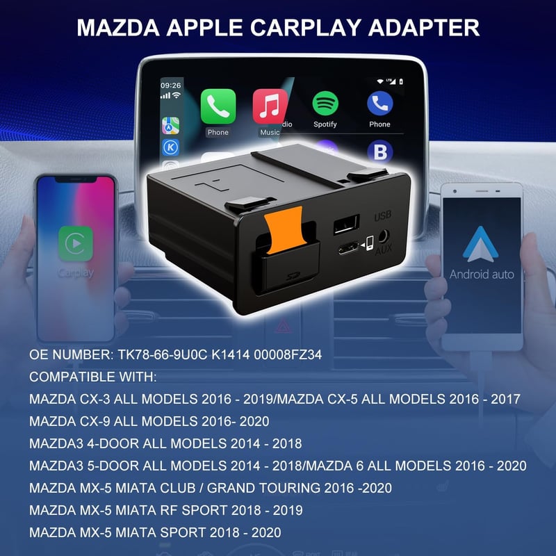 HMYC Mazda CarPlay Android Auto Retrofit Kit TK78-66-9U0C MZD Connect 2015-2020
