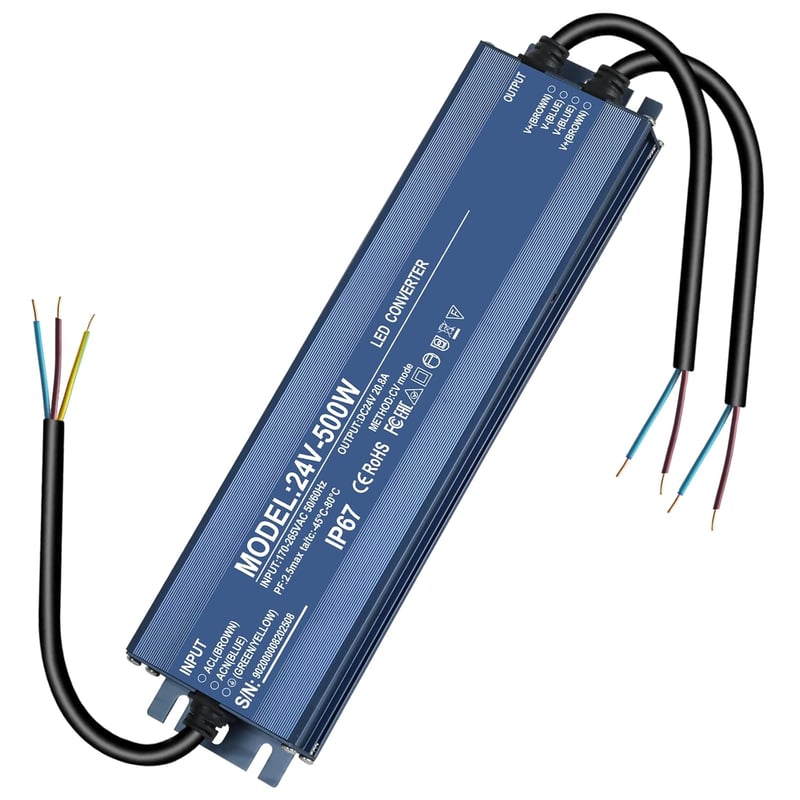 HNCY LED Transzformátor 24V 500W IP67 Vízálló Tápegység MR16 G4 GU5.3