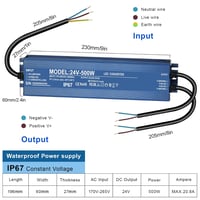 HNCY LED Transzformátor 24V 500W IP67 Vízálló Tápegység MR16 G4 GU5.3 2