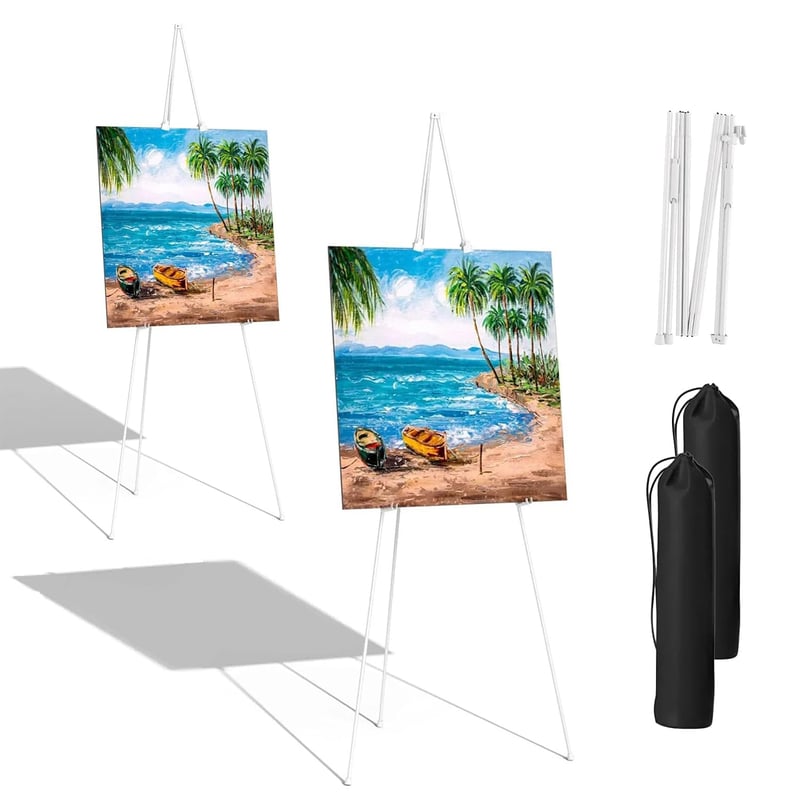 Hniuyun Nastaviteľný kovový maliarsky stojan, tripod, prenosný, skladací, na výstavné tabule a plagáty, 2 ks