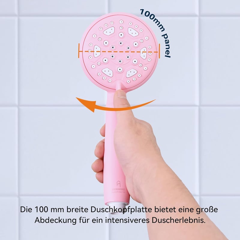 HNNHOME HydroPulse Kézi Zuhanyfej 6 Különböző Vízsugár Móddal, Nagy Nyomású, Univerzális Csatlakozás, Modern Rózsaszín Dizájn, 100mm