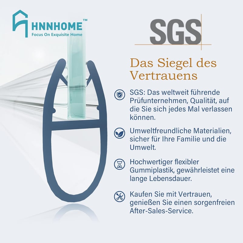 HNNHOME Zuhanyfülke Ajtótömítés 4-6 mm Üveghez - Átlátszó Zuhanykabin Szigetelőcsík 18 mm Résig - Ragasztható Vízzáró Profil