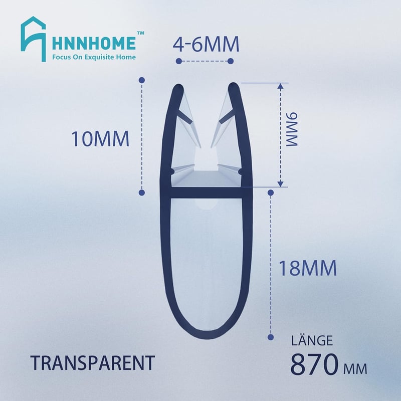 HNNHOME Zuhanyfülke Ajtótömítés 4-6 mm Üveghez - Átlátszó Zuhanykabin Szigetelőcsík 18 mm Résig - Ragasztható Vízzáró Profil