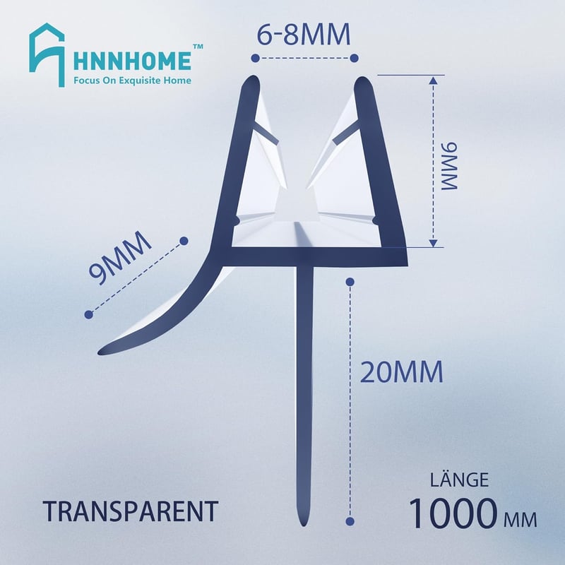HNNHOME Zuhanyzó Tömítés 1 Méter - 6-8 mm Üvegvastagsághoz, Átlátszó Vízzáró Gumi Zuhanykabinhoz, 20 mm-es Résekhez, Egyenes Kivitel