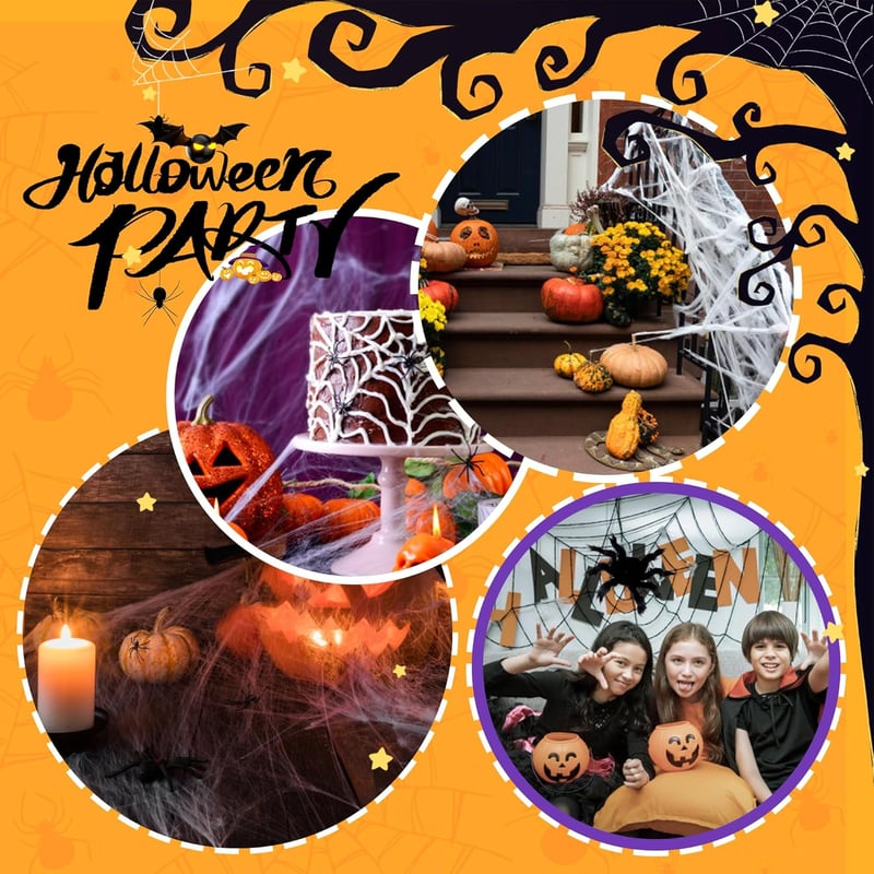 Set de decor Halloween HO-SFSM, 3 Păianjeni Păroși + 20 Păianjeni Mici