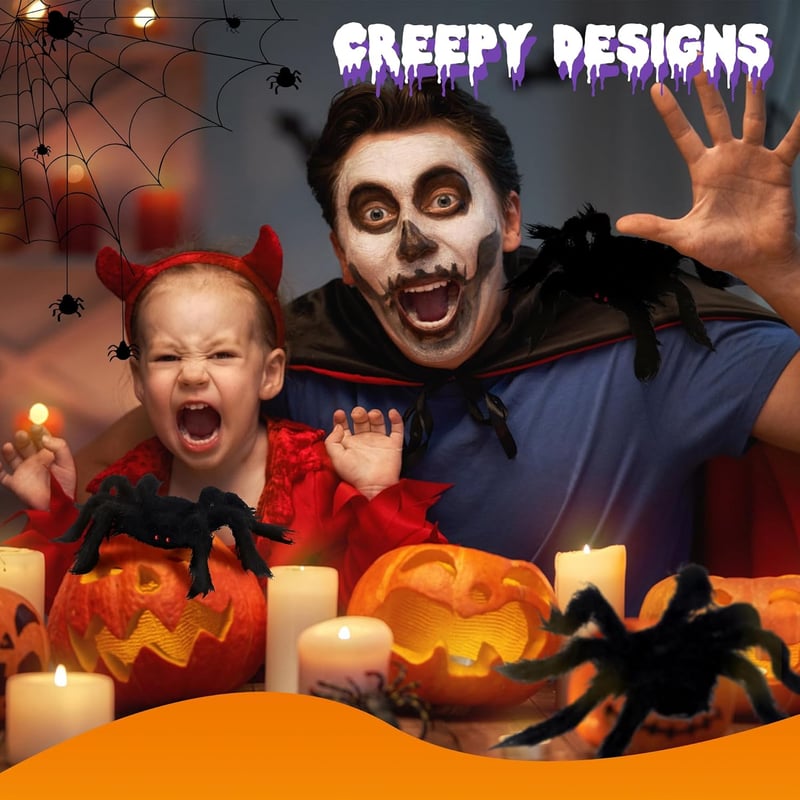 Set de decor Halloween HO-SFSM, 3 Păianjeni Păroși + 20 Păianjeni Mici