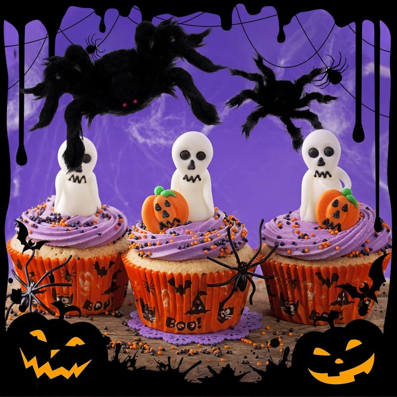 Set de decor Halloween HO-SFSM, 3 Păianjeni Păroși + 20 Păianjeni Mici
