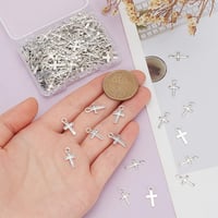 HOBBIESAY 200db Mini Kereszt Charm 15,5mm Fém Kereszt Medál Karkötő Nyaklánc Ékszerkészítéshez 3