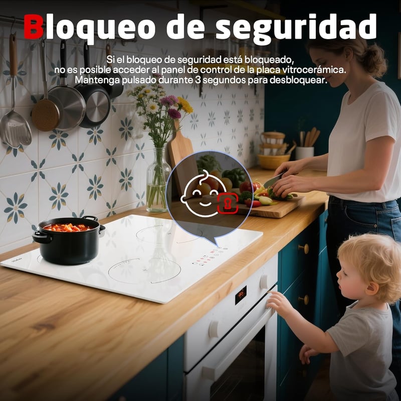 Hobsir 3 zónás beépíthető indukciós főzőlap 60 cm, 3500 W, érintésvezérlés, 9 fokozat