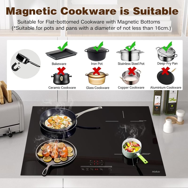 Hobsir 60 cm beépíthető indukciós főzőlap 4 zónás 3500W flexzóna érintésvezérlés - 60 CM 4 Platten 43506
