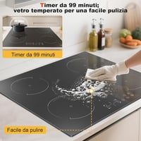 Hobsir 60 cm-es indukciós főzőlap 4 égővel, 3500W teljesítmény, 9 fokozatú érintőgombos vezérlés, időzítő és gyerekzár funkcióval 6