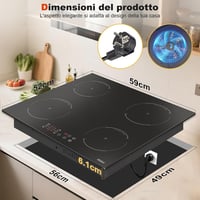Hobsir 60 cm-es indukciós főzőlap 4 égővel, 3500W teljesítmény, 9 fokozatú érintőgombos vezérlés, időzítő és gyerekzár funkcióval 7