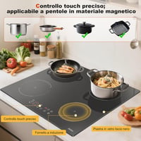 Hobsir 60 cm-es indukciós főzőlap 4 égővel, 3500W teljesítmény, 9 fokozatú érintőgombos vezérlés, időzítő és gyerekzár funkcióval 3