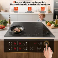 Hobsir 60 cm-es indukciós főzőlap 4 égővel, 3500W teljesítmény, 9 fokozatú érintőgombos vezérlés, időzítő és gyerekzár funkcióval 5