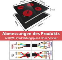 Hobsir 60 cm-es Üvegkerámia Főzőlap 4 Zónával - 9 Fokozatú Gombos Vezérlés, 6000W, Túlmelegedés Elleni Védelemmel, Fekete 3