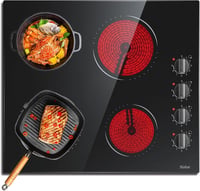 Hobsir 60 cm-es Üvegkerámia Főzőlap 4 Zónával - 9 Fokozatú Gombos Vezérlés, 6000W, Túlmelegedés Elleni Védelemmel, Fekete 1