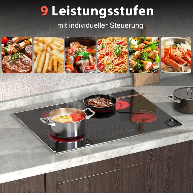 Hobsir 77 cm-es üvegkerámia főzőlap 4 égővel, érintésvezérlés, 6600W