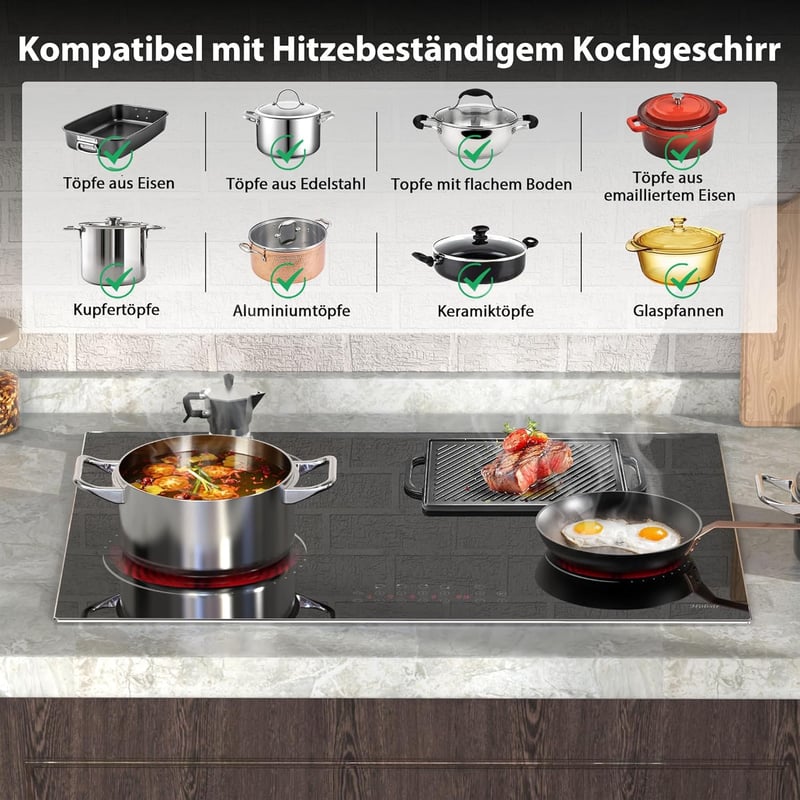 Hobsir 77 cm-es üvegkerámia főzőlap 4 égővel, érintésvezérlés, 6600W