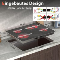 Hobsir 77 cm-es üvegkerámia főzőlap 4 égővel, érintésvezérlés, 6600W 6