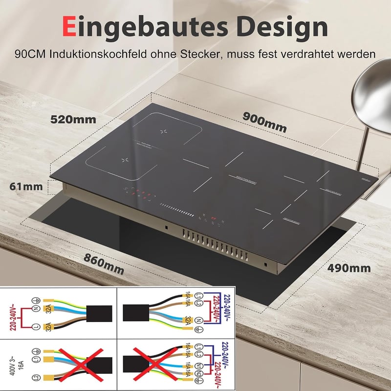 Hobsir 90 cm beépíthető indukciós főzőlap 5 zónás, grill funkcióval