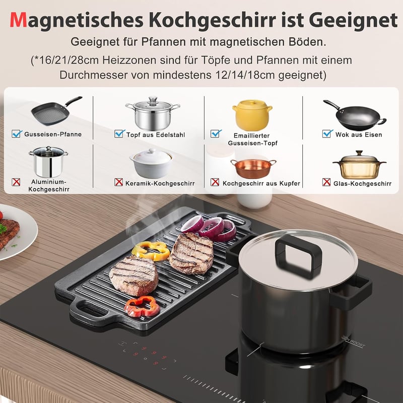 Hobsir 90 cm beépíthető indukciós főzőlap 5 zónás, grill funkcióval