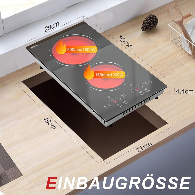 Hobsir Üvegkerámia Főzőlap 2 Zónás 30cm 3000W Érintésvezérlés