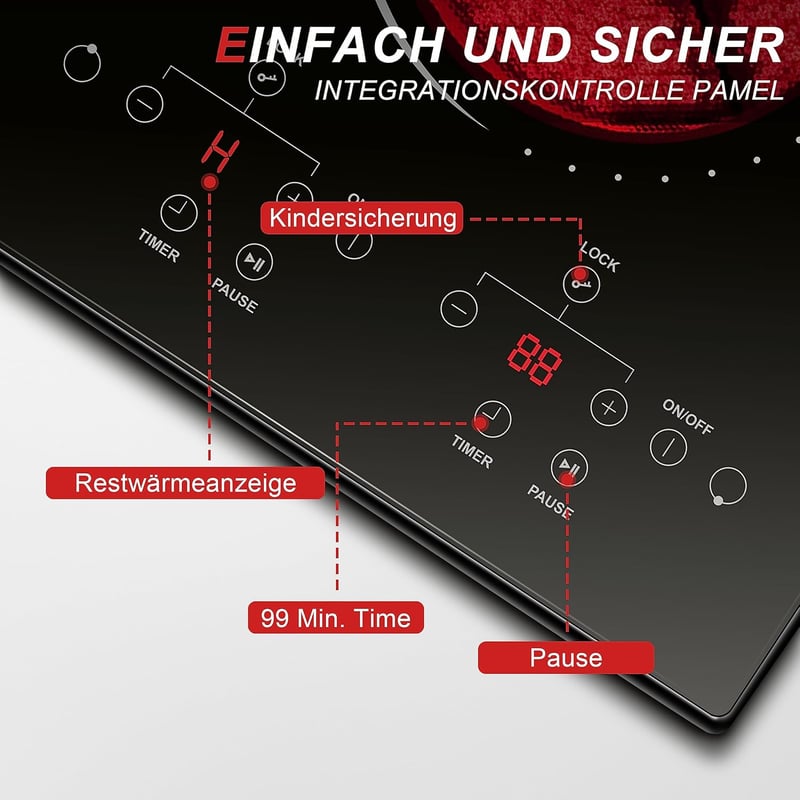 Hobsir Üvegkerámia Főzőlap 2 Zónás 30cm 3000W Érintésvezérlés