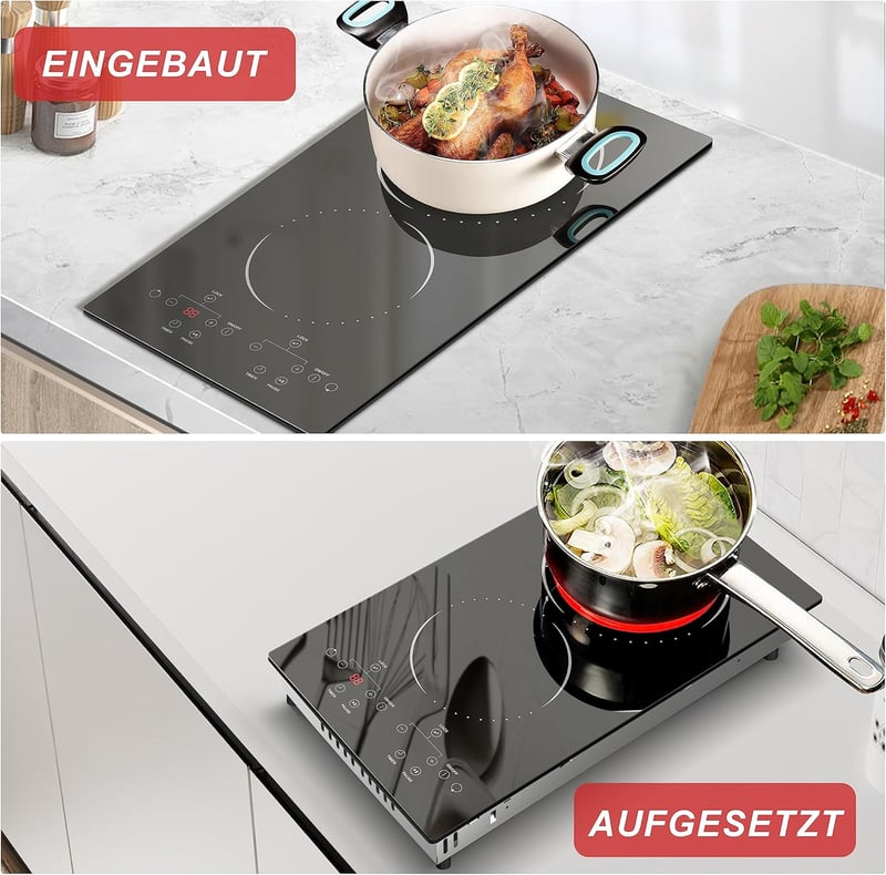 Hobsir Üvegkerámia Főzőlap 2 Zónás 30cm 3000W Érintésvezérlés