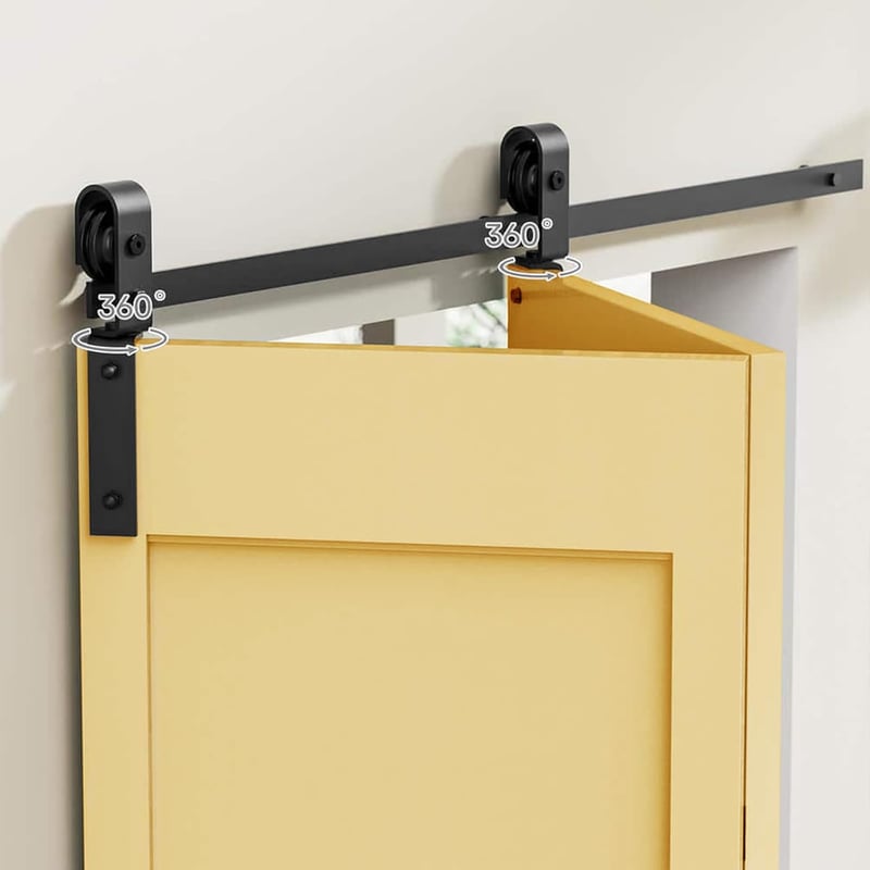 Hoconnie 9 láb 274 cm kétajtós bi-folding toló barn ajtó vasalat készlet sínekkel helytakarékos 2 ajtóhoz