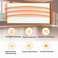 Hocosyme infracrveni stakleni grijaći panel 300W, pametno električno grijanje za zidnu montažu s termostatom i WiFi-jem, zaštita od pregrijavanja, TÜV certificirano, 1-10 m², bijeli 3