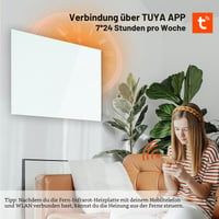 Hocosyme infracrveni stakleni grijaći panel 300W, pametno električno grijanje za zidnu montažu s termostatom i WiFi-jem, zaštita od pregrijavanja, TÜV certificirano, 1-10 m², bijeli 2