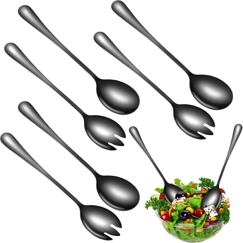 HOCUCHELAND 6 részes rozsdamentes saláta kiszolgáló készlet, 20 cm - Black