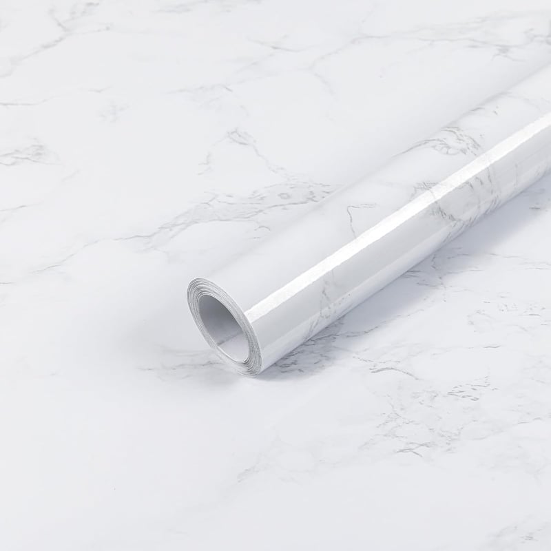 Hode Márvány Hatású PVC Öntapadós Fólia Konyhába, Falra, Bútorra - Fehér-Szürke Mintázat, Vízálló, 60x300cm