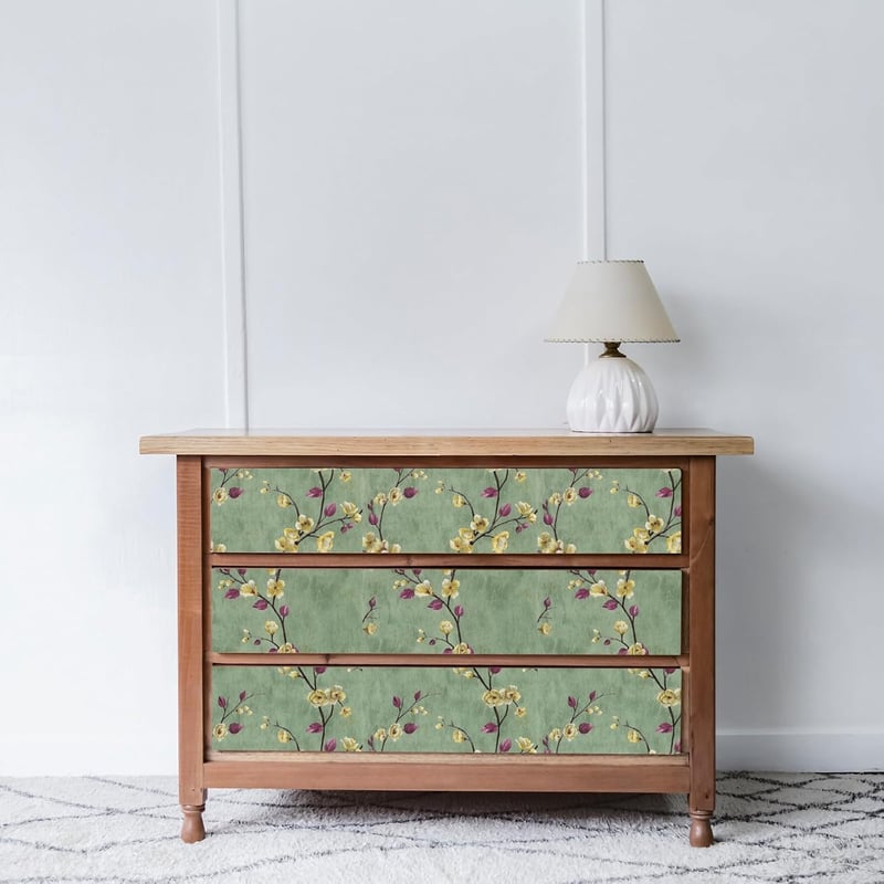 Hode Öntapadós Tapéta Zöld Virágmintával 44cm×3m - Vintage Bútor Fólia Szekrényekhez, Vízlepergető, Eltávolítható PVC Dekoráció