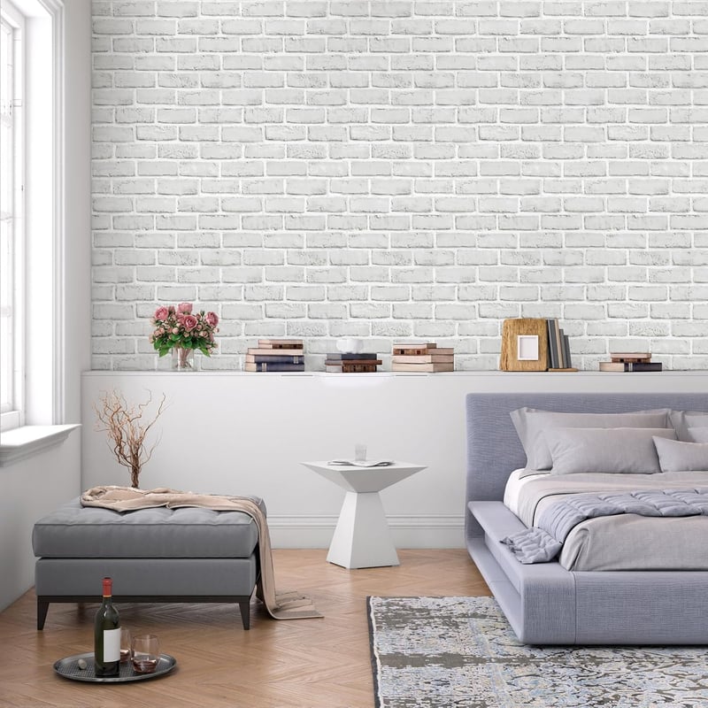 Hode Öntapadós tapétafólia tégla kőhatás mintával, fehér, vízálló, 90 x 600 cm, bútor és fal dekorációhoz