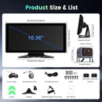 Hodozzy 10.36" Autórádió Carplay Android Vezeték Nélküli Tolatókamera Bluetooth 7