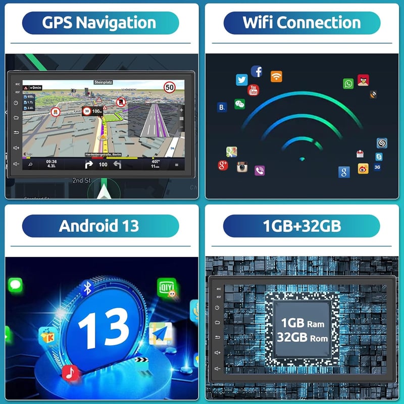Hodozzy 7" Android Autórádió GPS Navigációval, Bluetooth, WiFi, Tükörlink